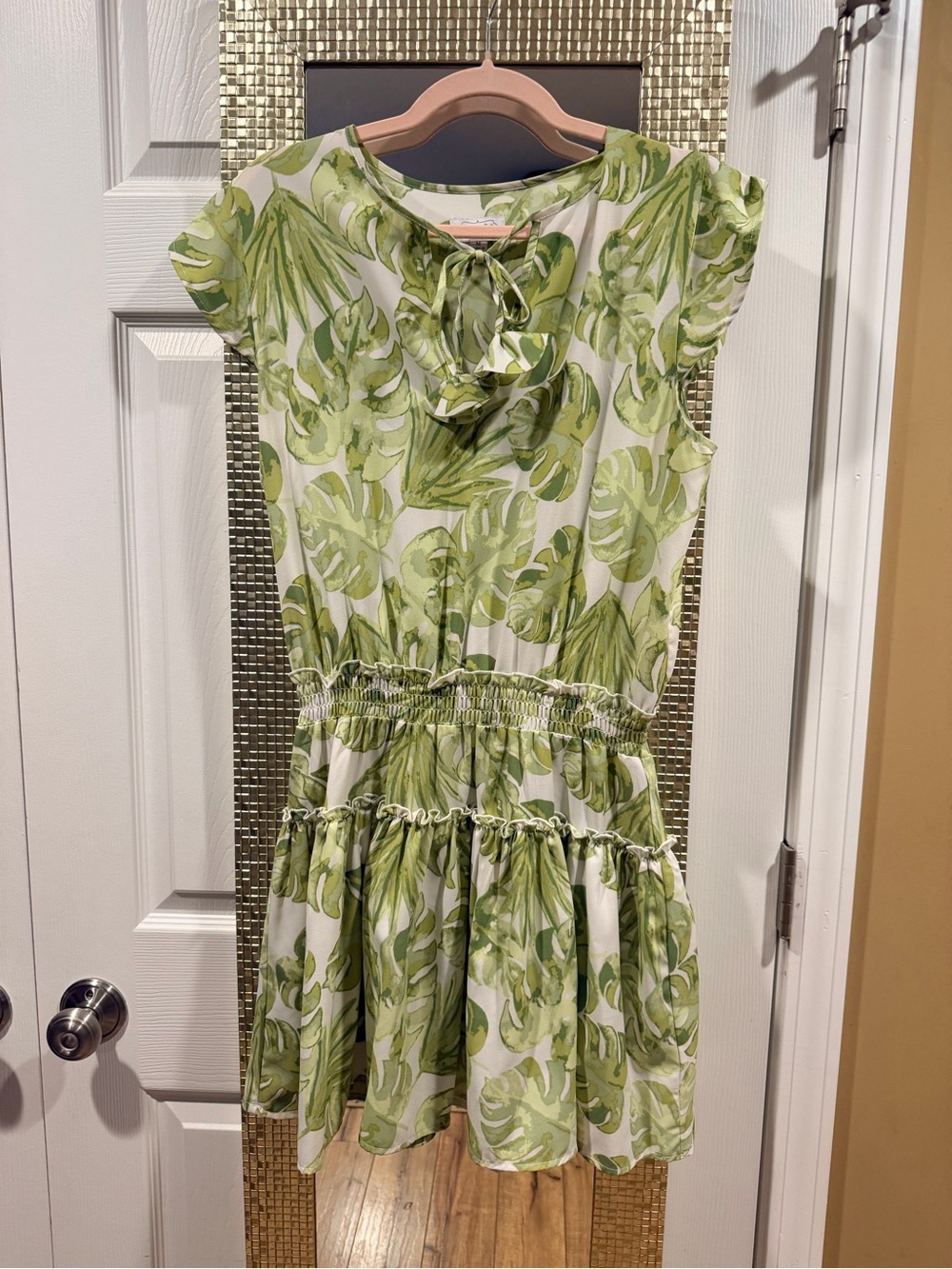 Boutique Green Leaf Print Tiered Dress - Mud Pie